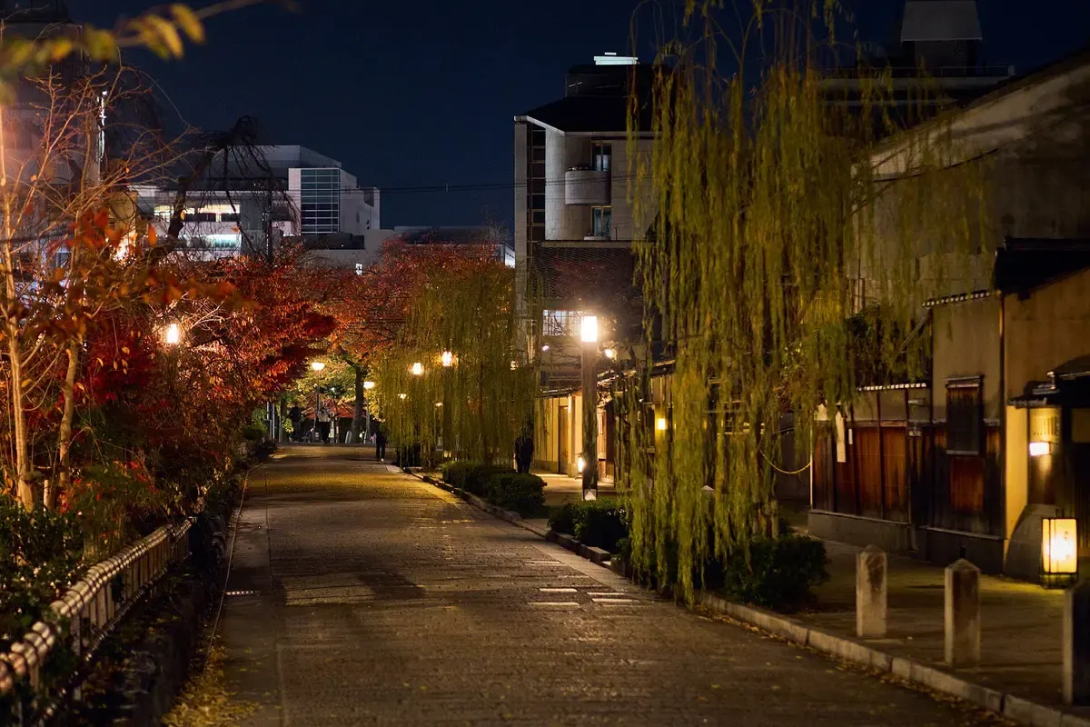 Lattice fronts and tiled roofs along a preserved Kyoto lane